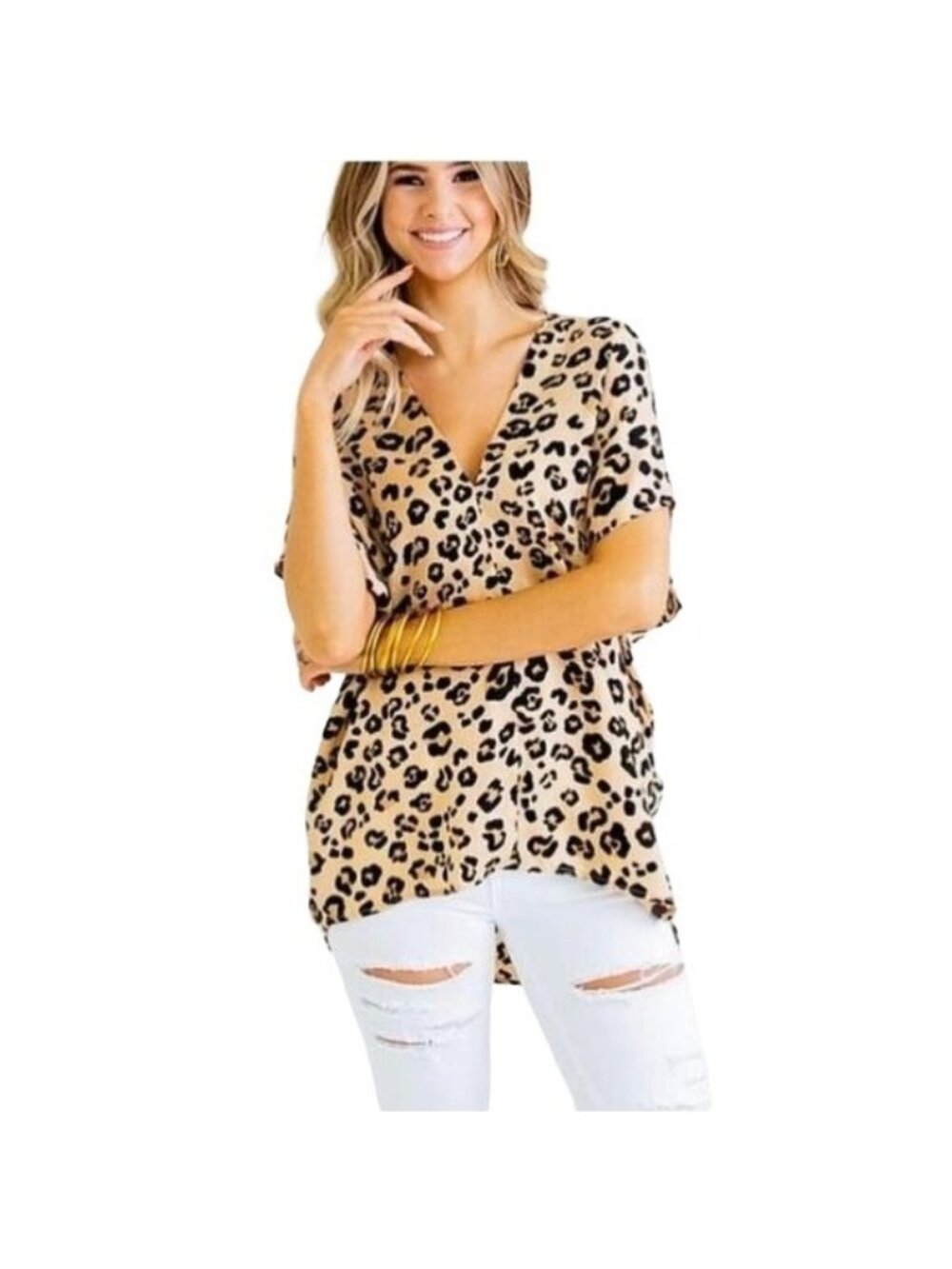 Karlie Essential Vneck Animal Print Leopard Satin Flowy Top Size Small